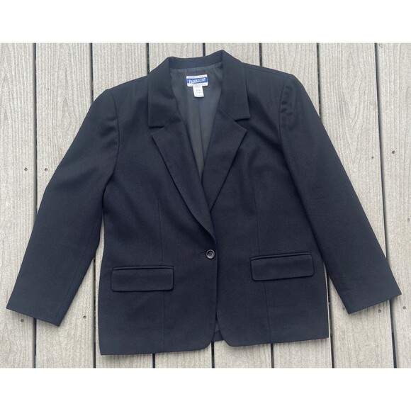 VTG Pendleton USA Made Black Virgin Wool Blazer Size 14 Petite Lined Coat Jacket - Picture 2 of 14